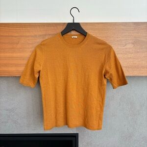 Apuntob Women's Mustard Silk & Cashmere Short Sleeve Sweater, Size S